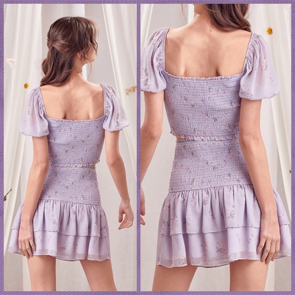 📌 STORIA Smocked Bodice Crop Top & Skirt Chiffon Sleeves & Double Ruffled Skirt - Picture 6 of 16